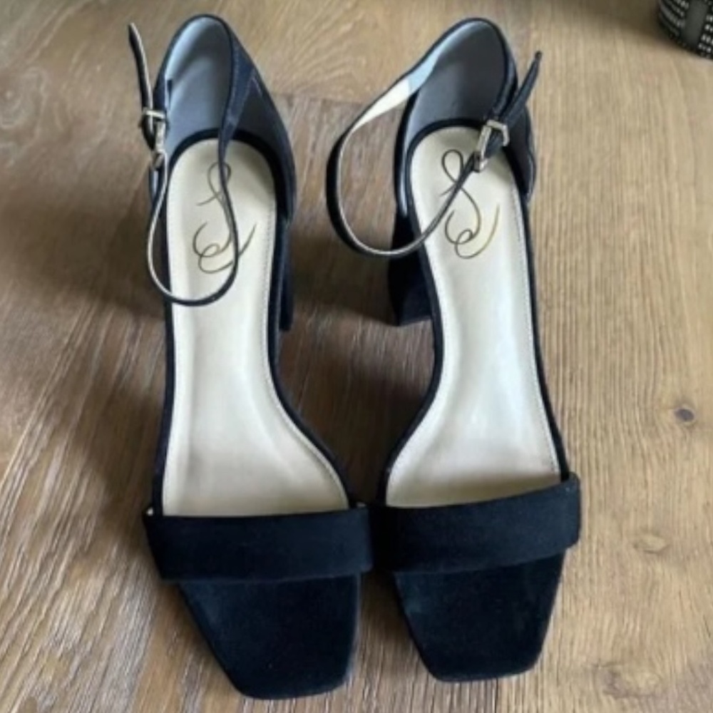 Sam Edelman Daniella Ankle Strap Heel Black Suede Square Toe Sandal Size 10.5 - Picture 6 of 8